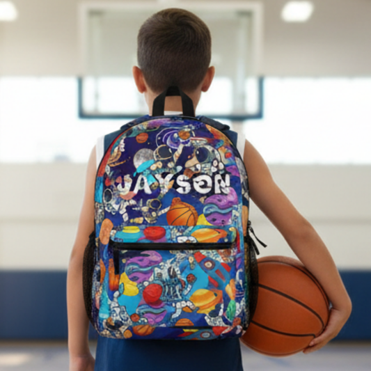 Personalized Name Backpack, Outerspace Astronaut Themed Basketball Bag