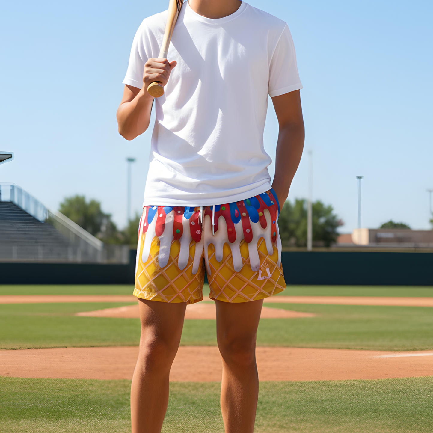 Adult Unisex Ice Cream Drip Mesh Shorts, Patriotic Summer Sports Apparel