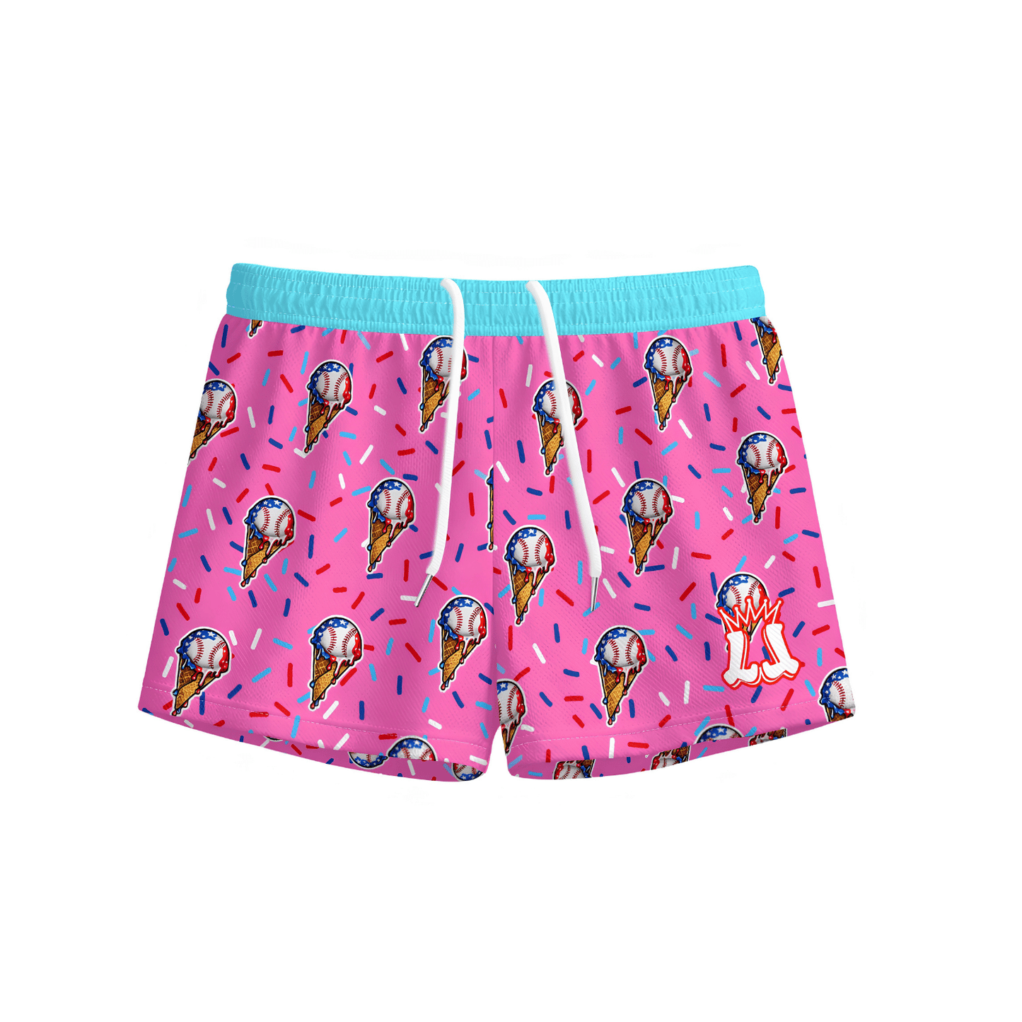 Kids Patriotic Baseball Drip Mesh Shorts - Pink Edition