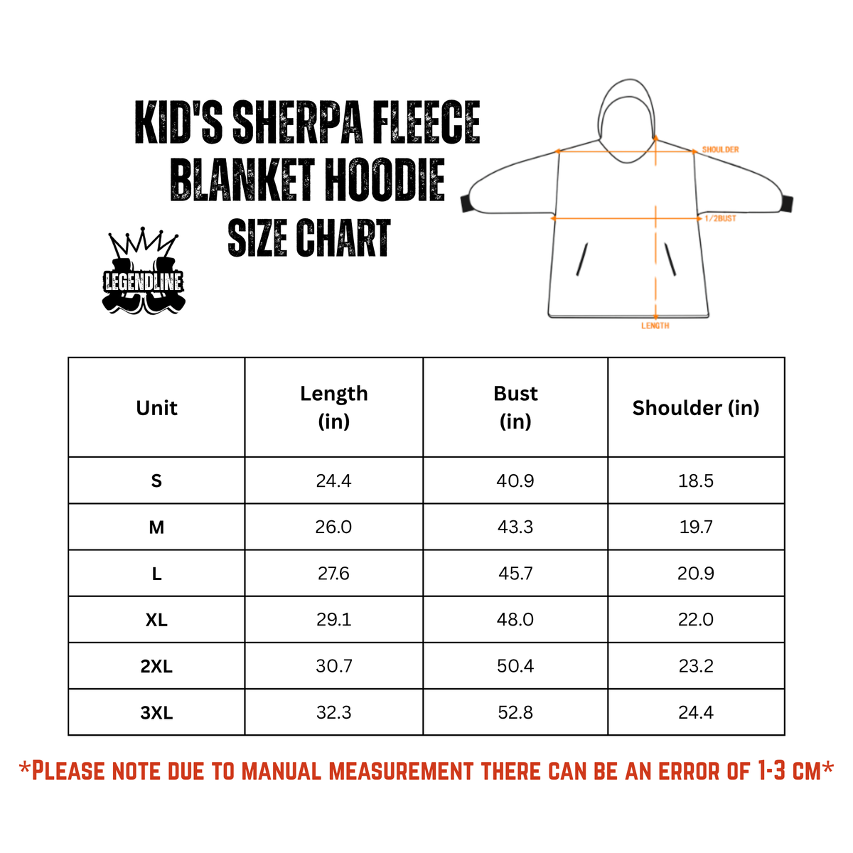 Kids Personalized Football Blanket Hoodie- Red/Orange