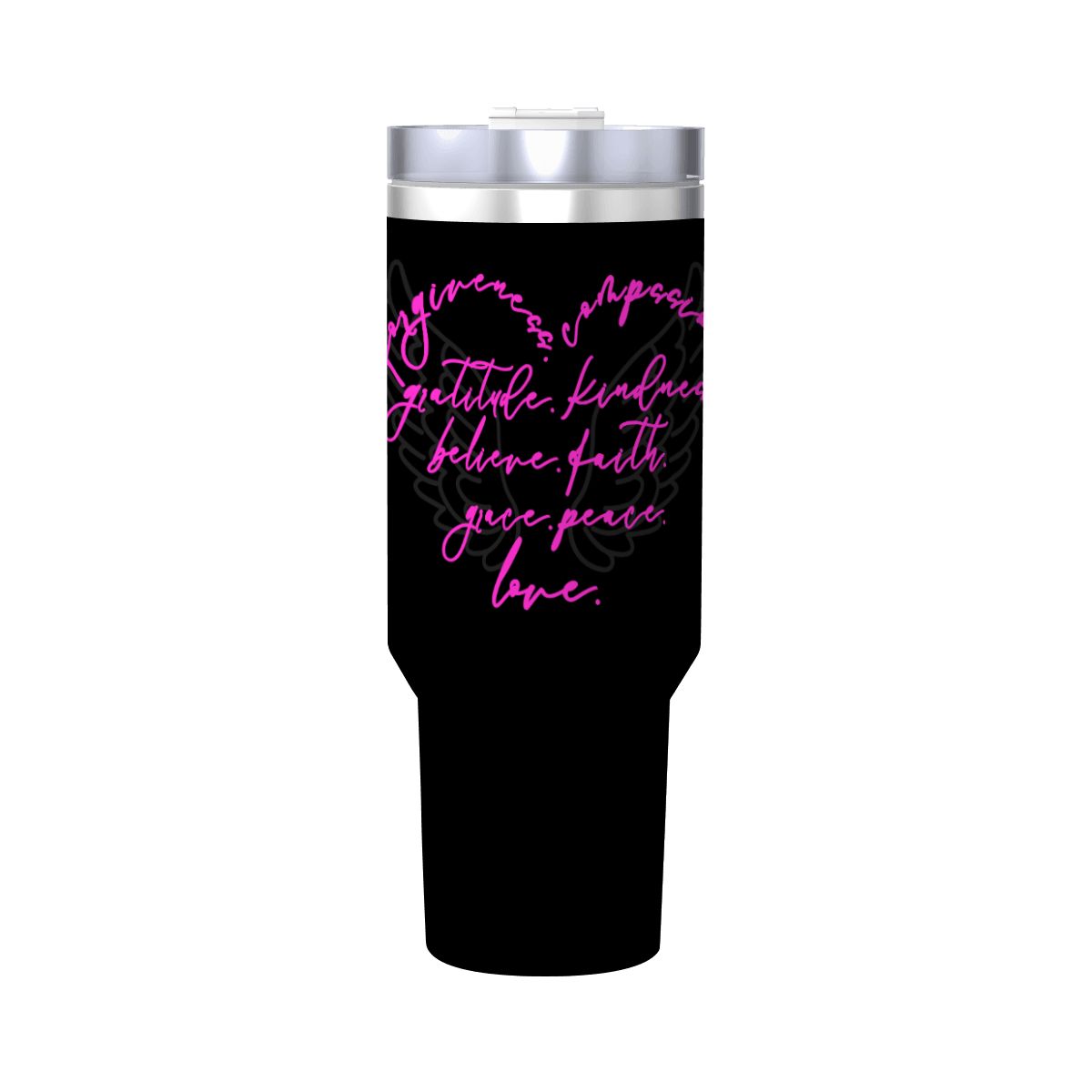 'Wings of Faith' Travel Coffee Mug with Handle and Straw (40oz)