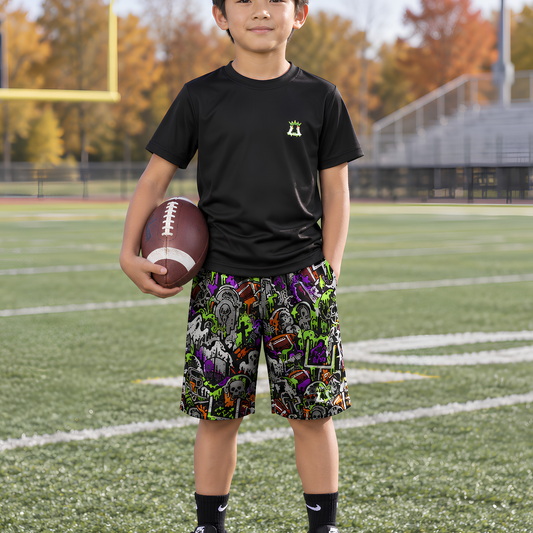 Boys Halloween Football Two-Piece Mesh Shorts and T-Shirt Set