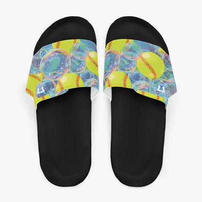 Women's Sports Slides, Softball Bubbles Design