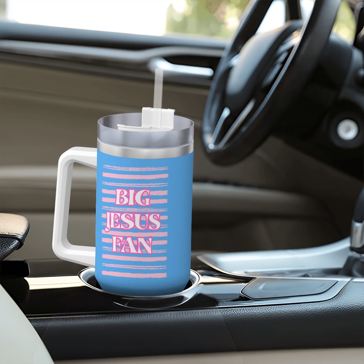 40 oz Stainless Steel Travel Mug 'Big Jesus Fan'