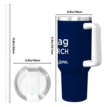 Quaboag Church Travel Coffee Mug with Handle and Straw (40oz)