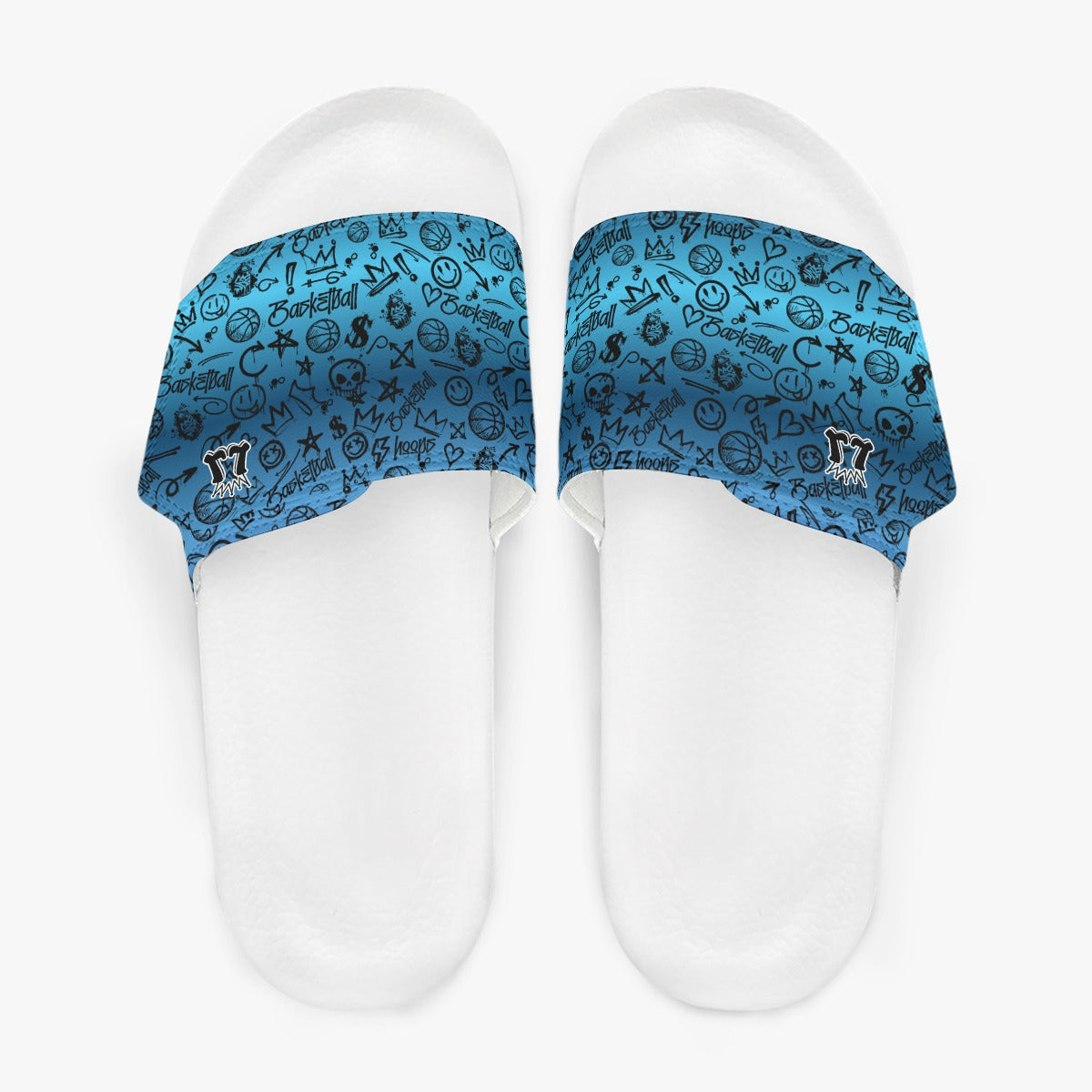 Men's Velcro Strap Dark Blue Basketball Graffiti Slides