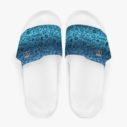 Men's Velcro Strap Dark Blue Basketball Graffiti Slides