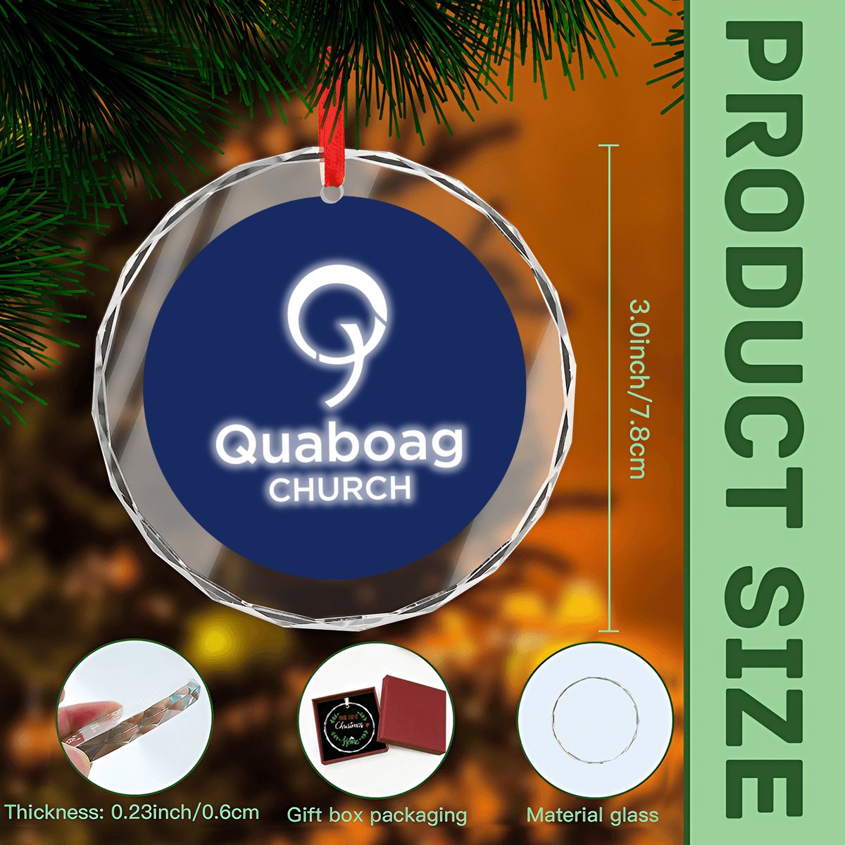 Quaboag Church Round Glass Christmas Tree Ornament