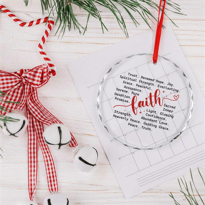 Faith Typography Round Glass Christmas Ornament