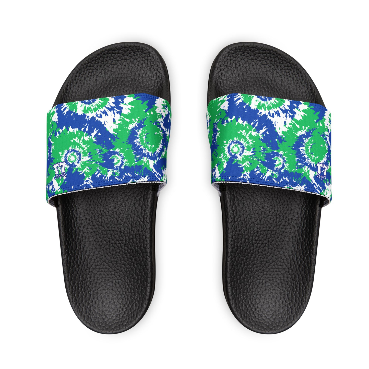 Blue Green Tie-Dye Swirl Slide Sandals, Men/Teen Removable Strap Sporty Slides