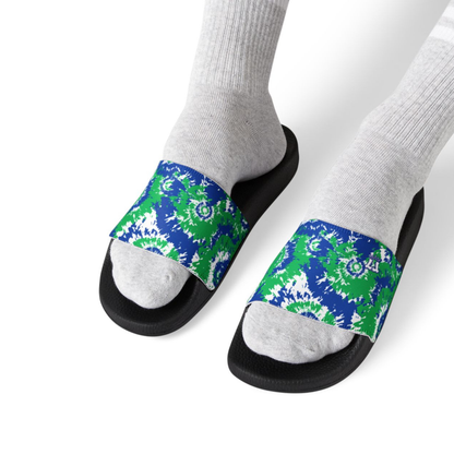 Blue Green Tie-Dye Swirl Slide Sandals, Men/Teen Removable Strap Sporty Slides