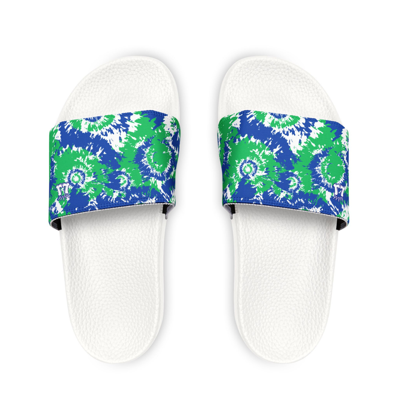 Blue Green Tie-Dye Swirl Slide Sandals, Men/Teen Removable Strap Sporty Slides