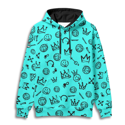 Adult Unisex Basketball Hoodie, Blue Graffiti All Over Print