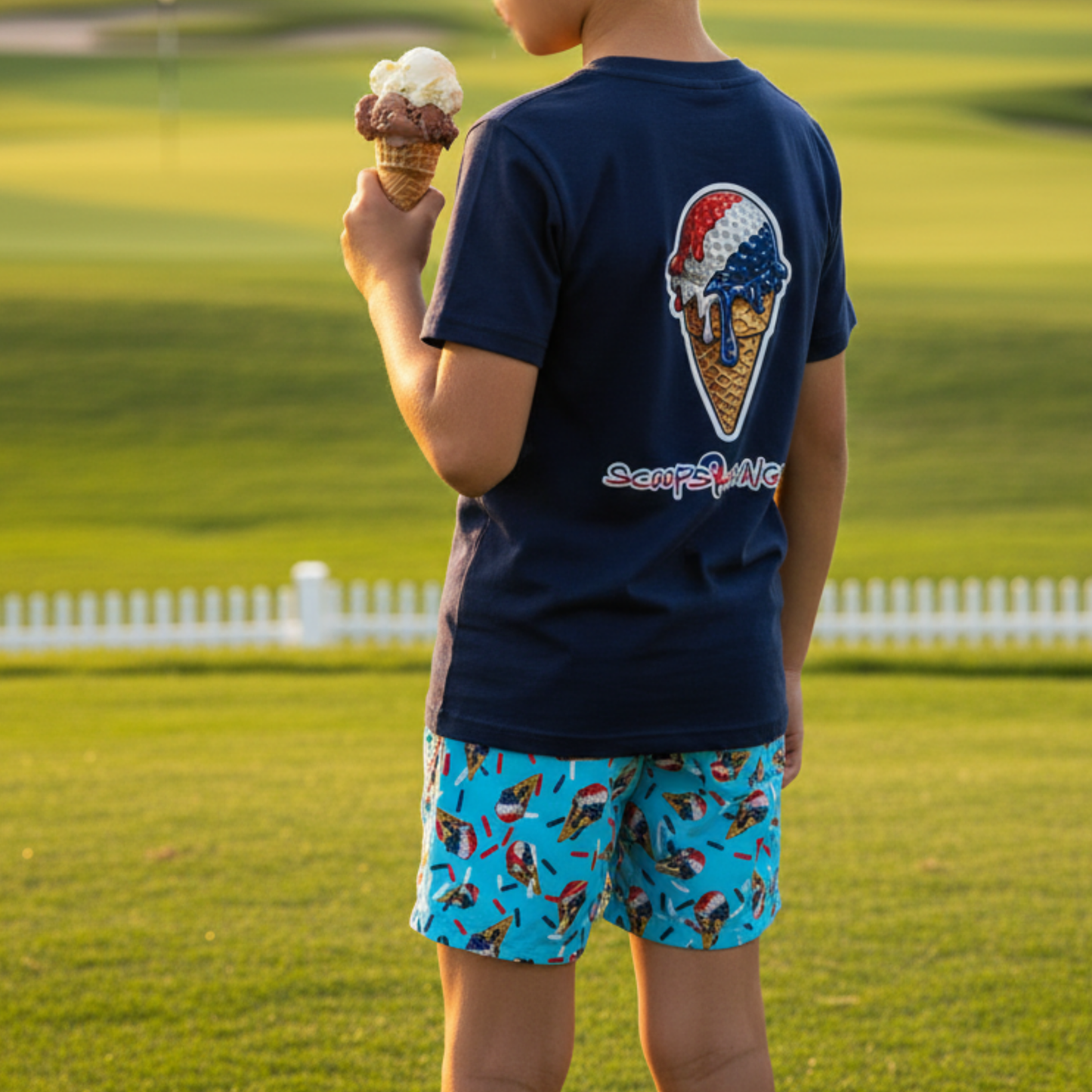 Kids Patriotic Golf Ice Cream Mesh Shorts