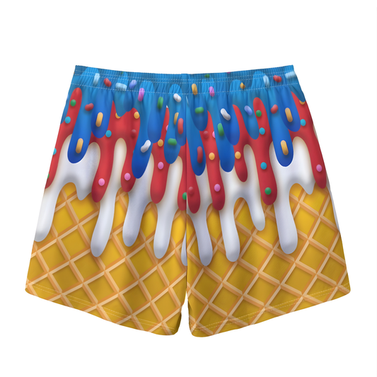 Adult Unisex Ice Cream Drip Mesh Shorts, Patriotic Summer Sports Apparel