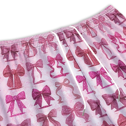 Women's Bow Coquette Glitter Mesh Cheer Shorts