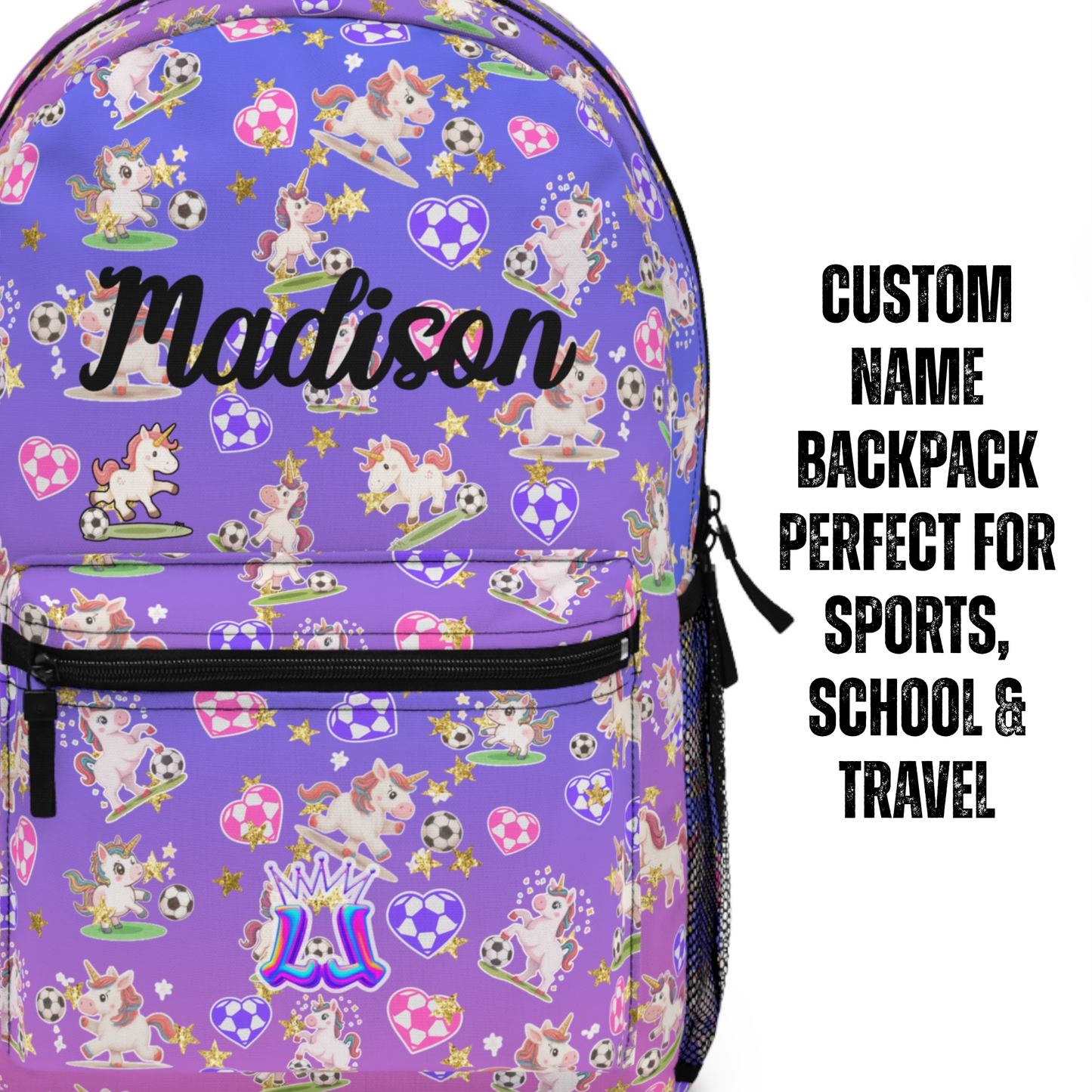 Personalized Unicorn Soccer Backpack, Custom Kids Sports and Travel Bag