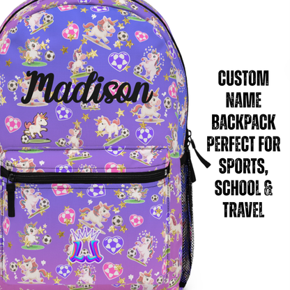 Personalized Unicorn Soccer Backpack, Custom Kids Sports and Travel Bag