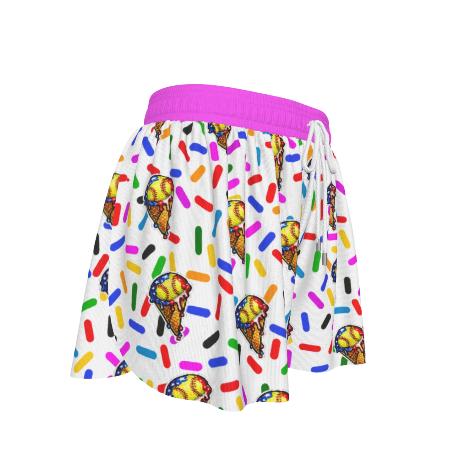 Girls Softball Ice Cream Drip Butterfly Shorts