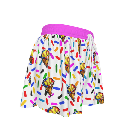 Girls Softball Ice Cream Drip Butterfly Shorts