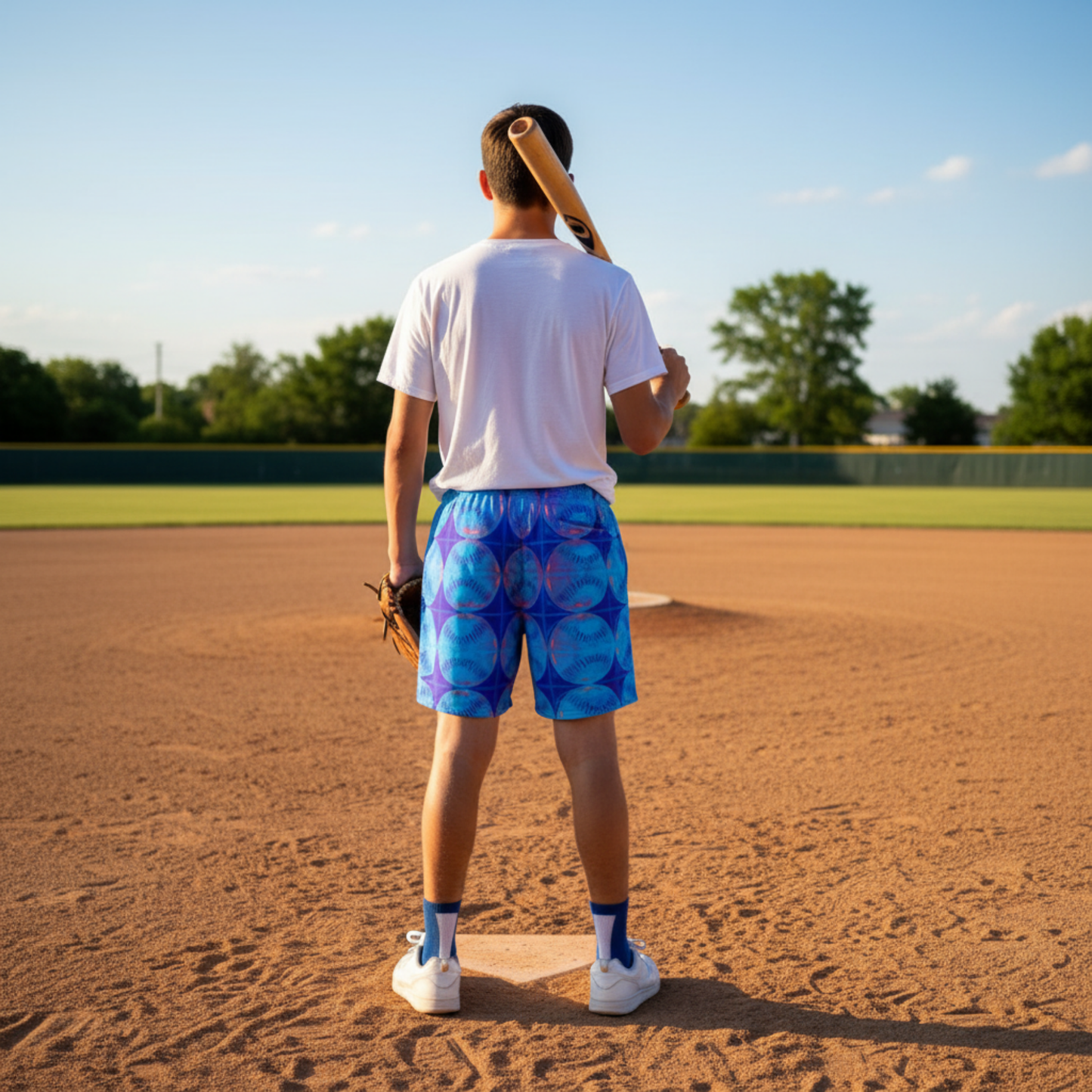 Adult and Teen Bright Blue Baseball Mesh Shorts