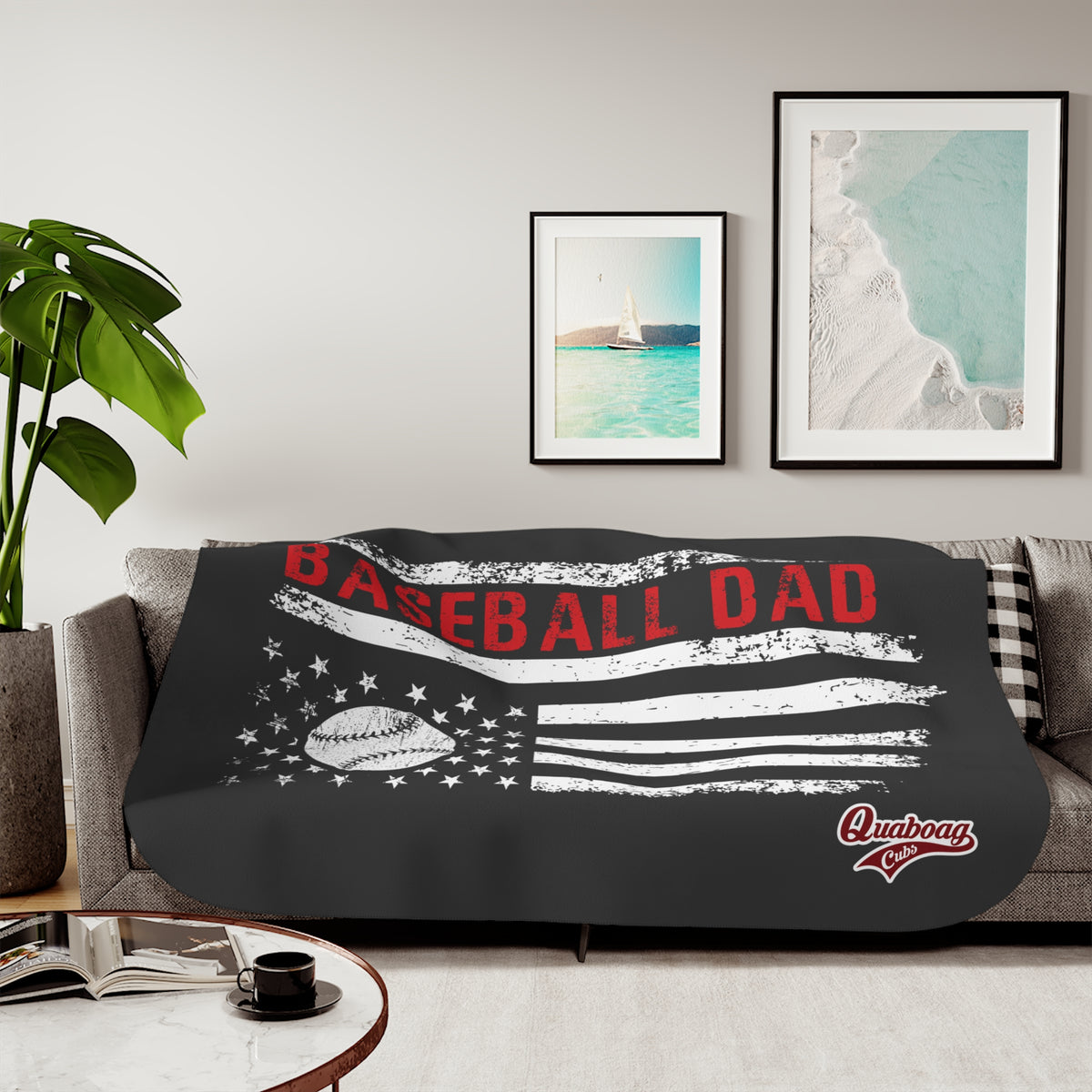 Quaboag Baseball Dad Flag Sherpa Blanket