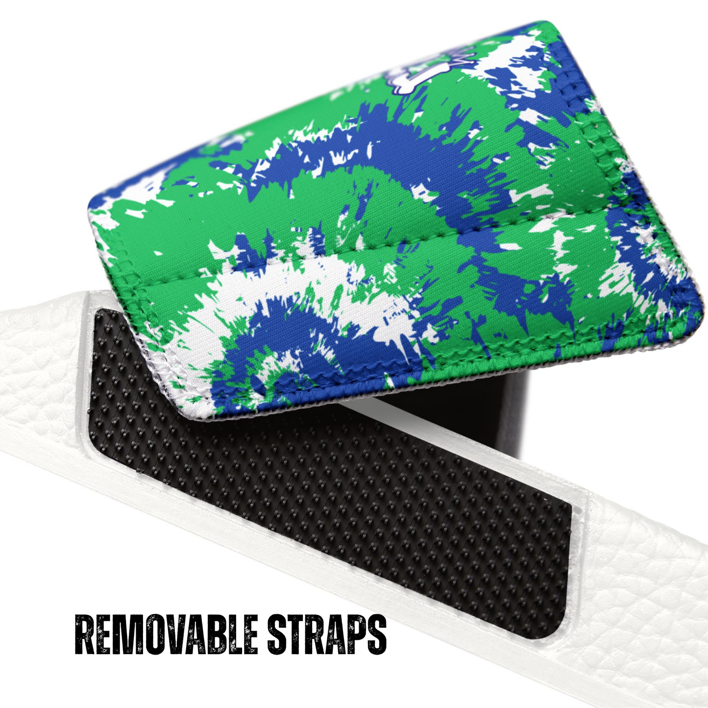 Blue Green Tie-Dye Swirl Slide Sandals, Men/Teen Removable Strap Sporty Slides