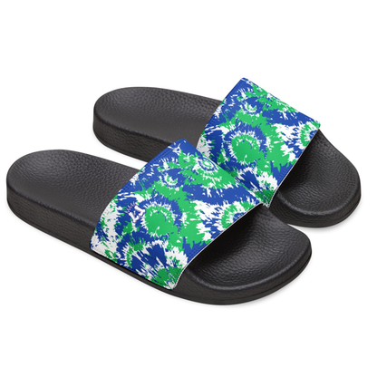 Blue Green Tie-Dye Swirl Slide Sandals, Men/Teen Removable Strap Sporty Slides
