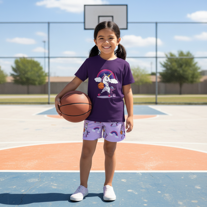 Unicorns and Rainbows Basketball Kids Tee