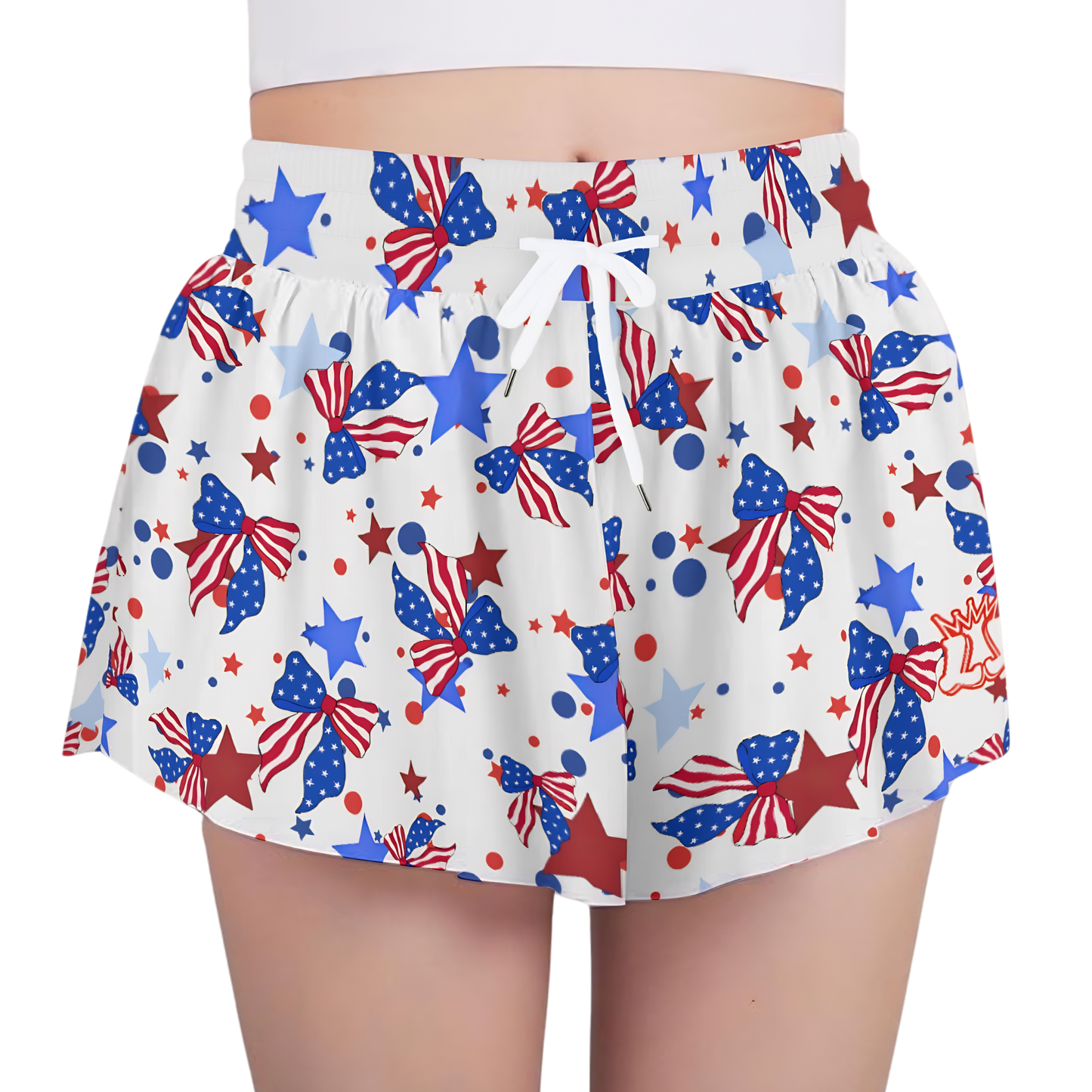Girls Patriotic Coquette Design Butterfly Shorts, Youth Patriotic Apparel