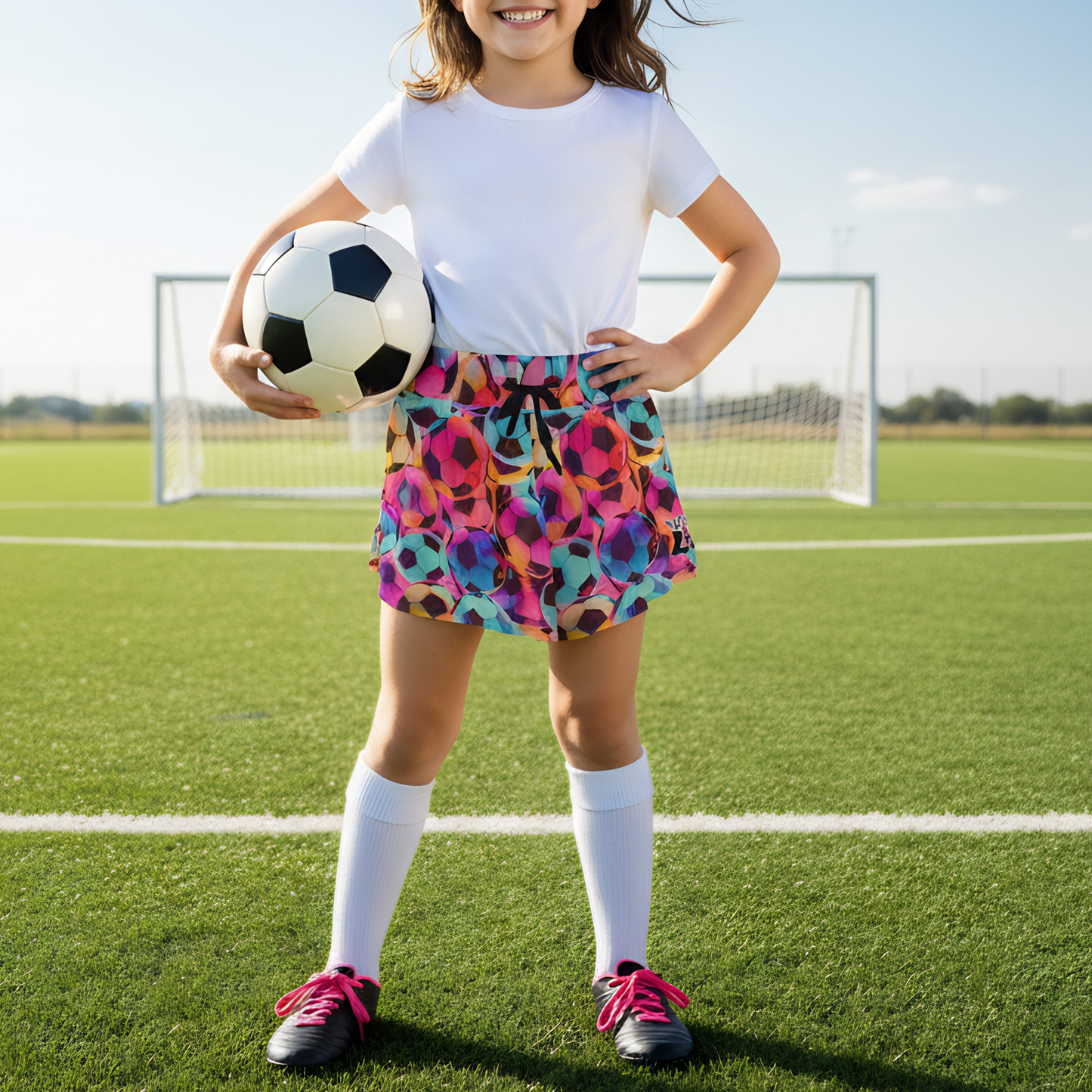 Girls Neon Soccer Print Butterfly Shorts