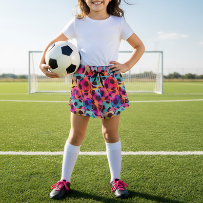 Girls Neon Soccer Print Butterfly Shorts
