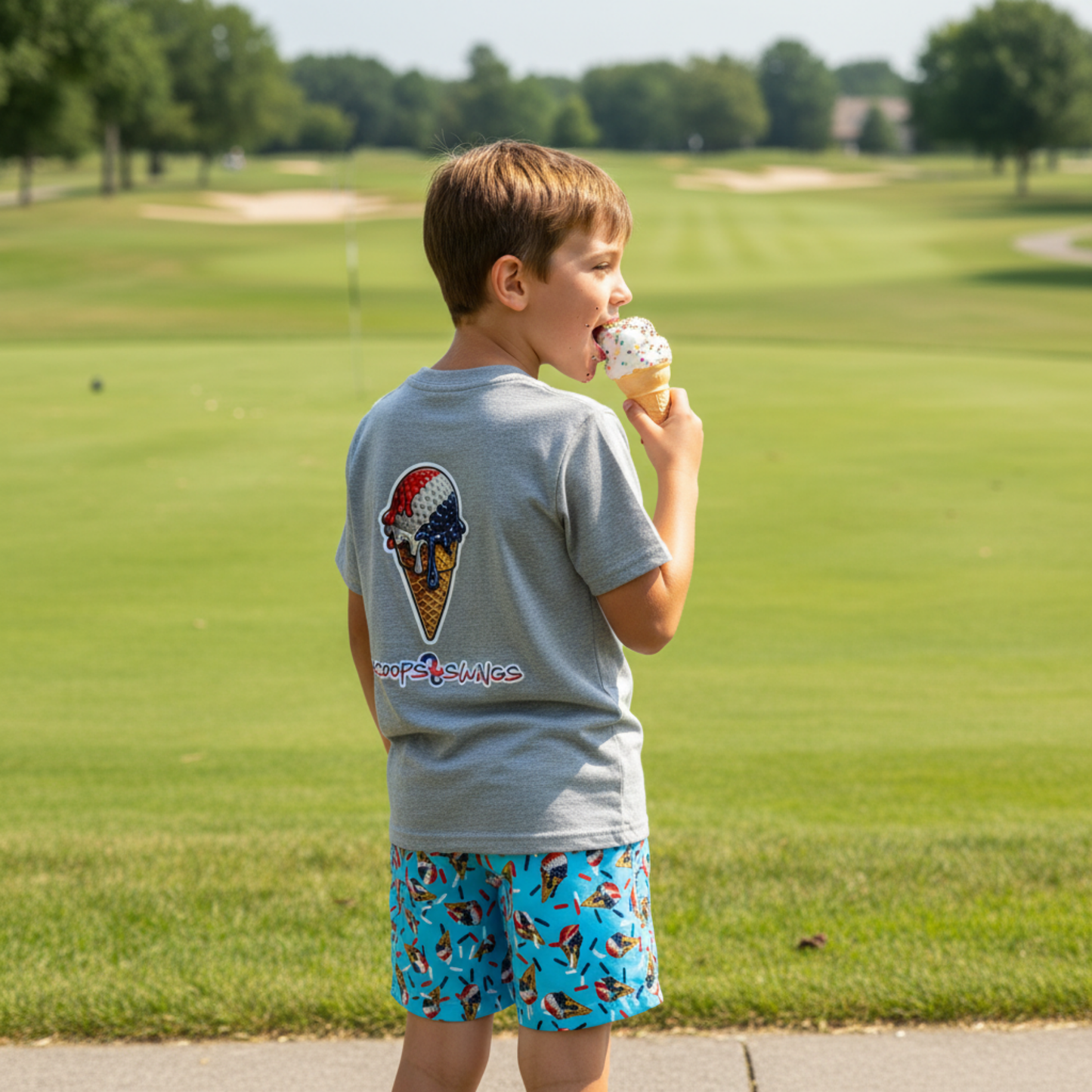 Kids Patriotic Golf Ice Cream Mesh Shorts