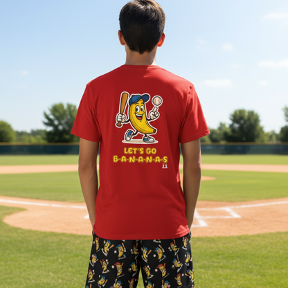 Youth Gildan Unisex Baseball Goes Bananas T-Shirt: Funny Graphic Tee