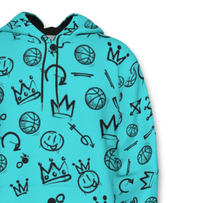 Adult Unisex Basketball Hoodie, Blue Graffiti All Over Print