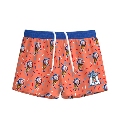 Kids Baseball Patriotic Drip Mesh Shorts - Coral Edition