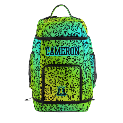 Personalized Sports Bag, Gradient Green Graffiti Soccer Bag