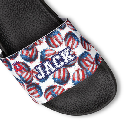 Personalized Men's Baseball Removable Strap Sandal Slides, Patriotic Sportswear
