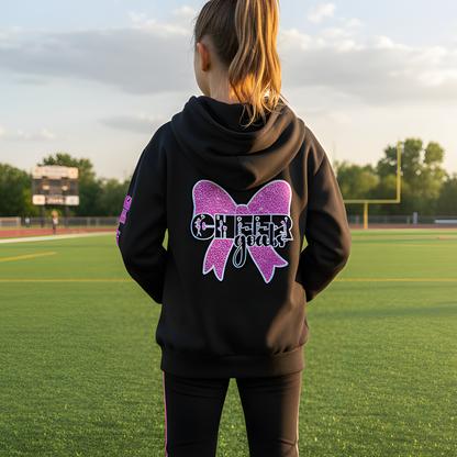 Girl's Cheer Hoodie, Pink Glitter Coquette Design