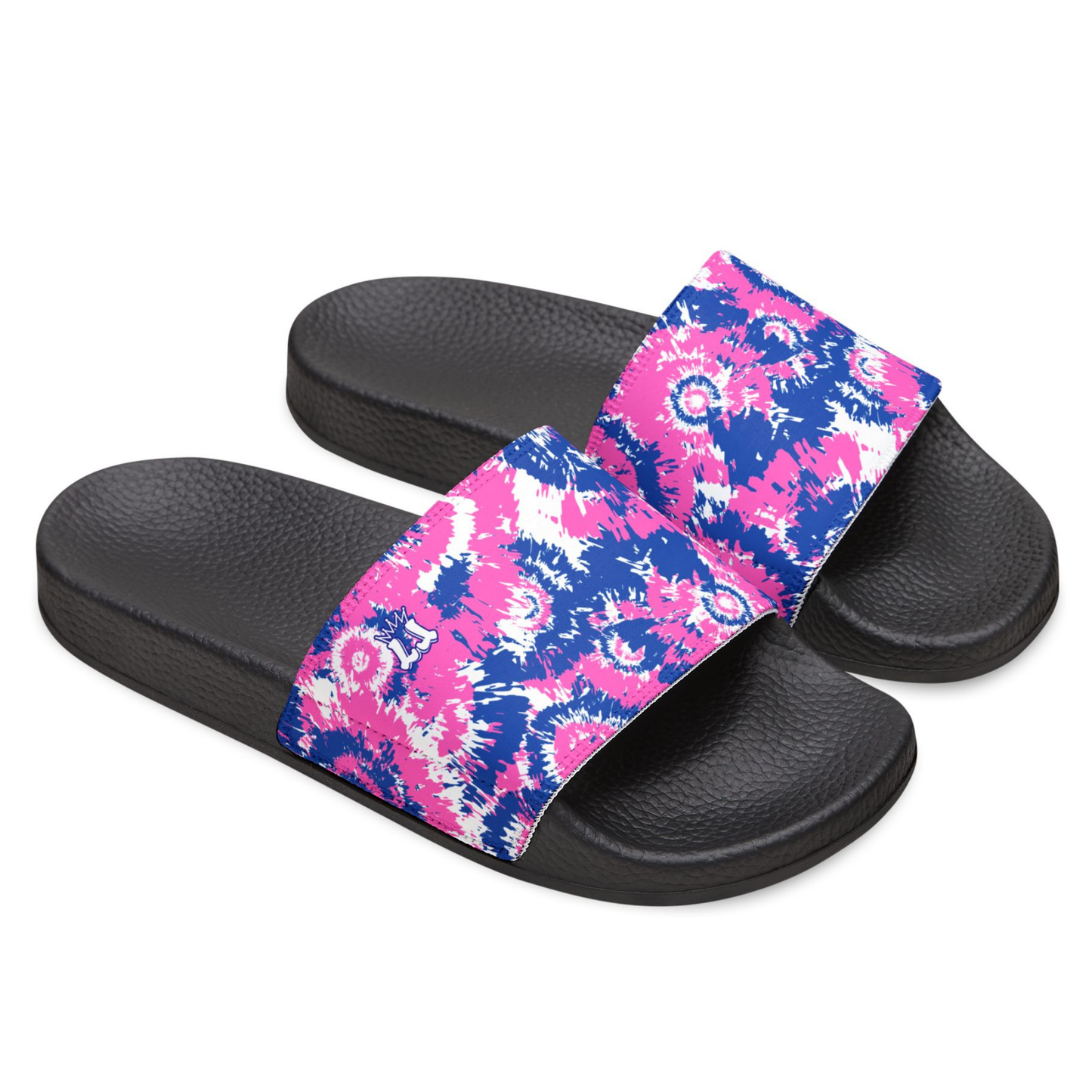 Pink Blue Tie Dye Slide Sandals, Women's Removable Strap Sporty Slides