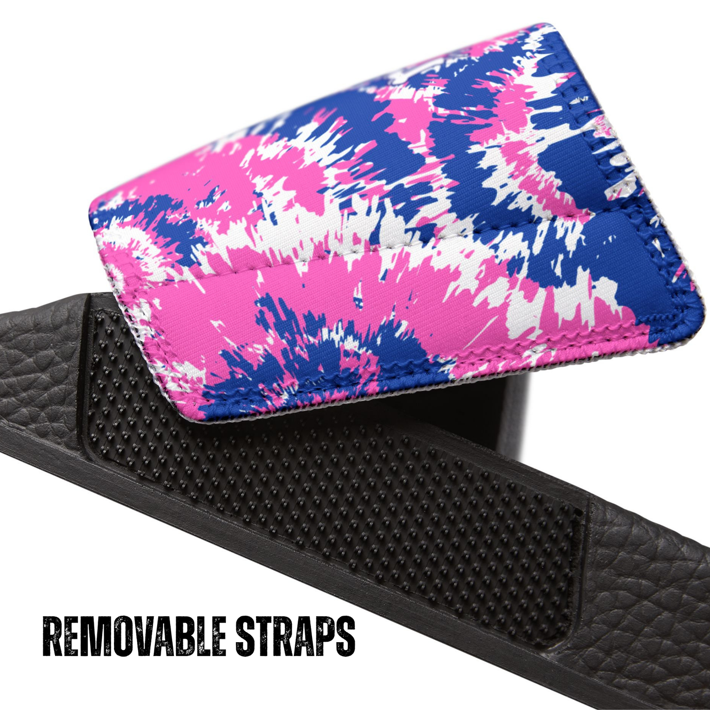 Pink Blue Tie Dye Slide Sandals, Women's Removable Strap Sporty Slides