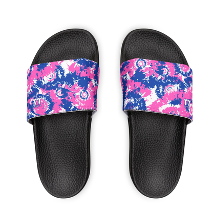 Pink Blue Tie Dye Slide Sandals, Women's Removable Strap Sporty Slides