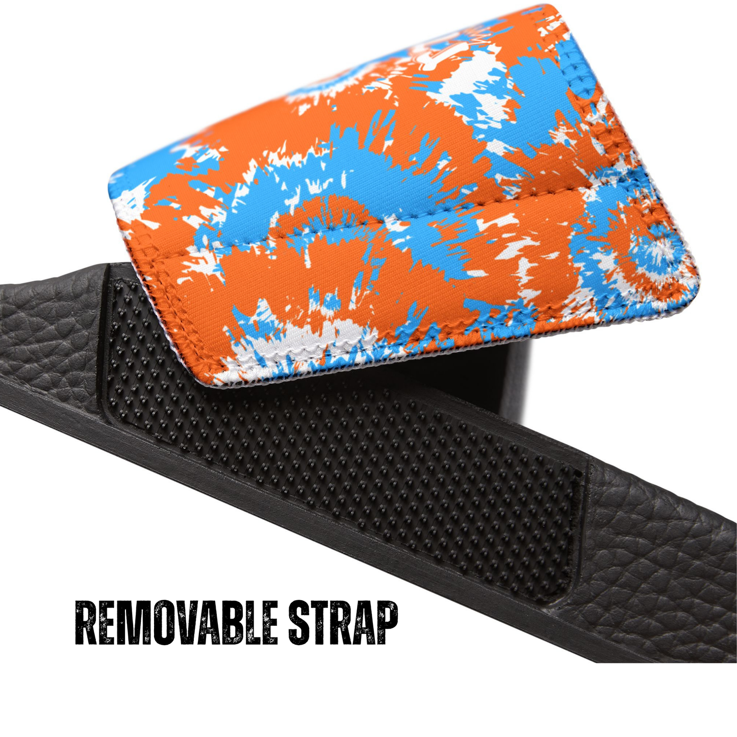 Kids Blue Orange Tie-Dye Removable Strap Slide Sandals