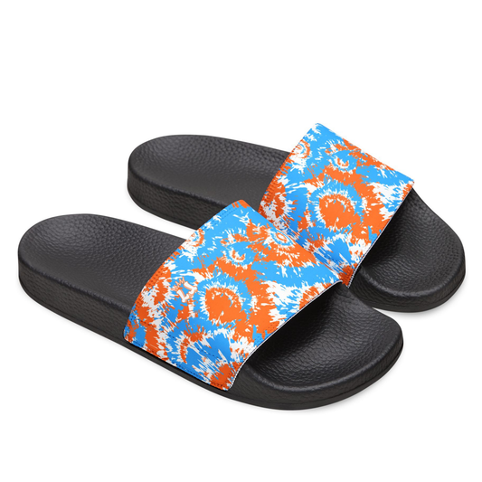 Kids Blue Orange Tie-Dye Removable Strap Slide Sandals