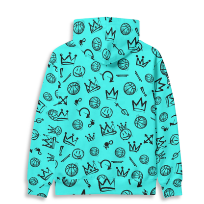 Adult Unisex Basketball Hoodie, Blue Graffiti All Over Print