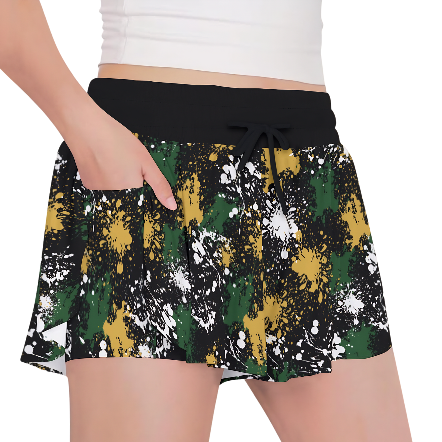 All-Over Print Girls' Sports Butterfly Shorts - Paint Splatter Edition