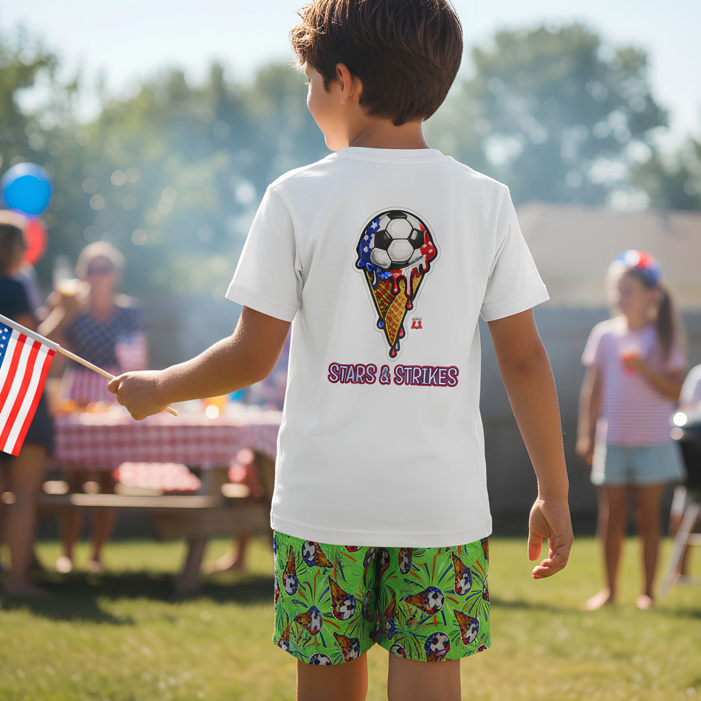 Kids Summer Patriotic Soccer T-Shirt Stars & Strikes