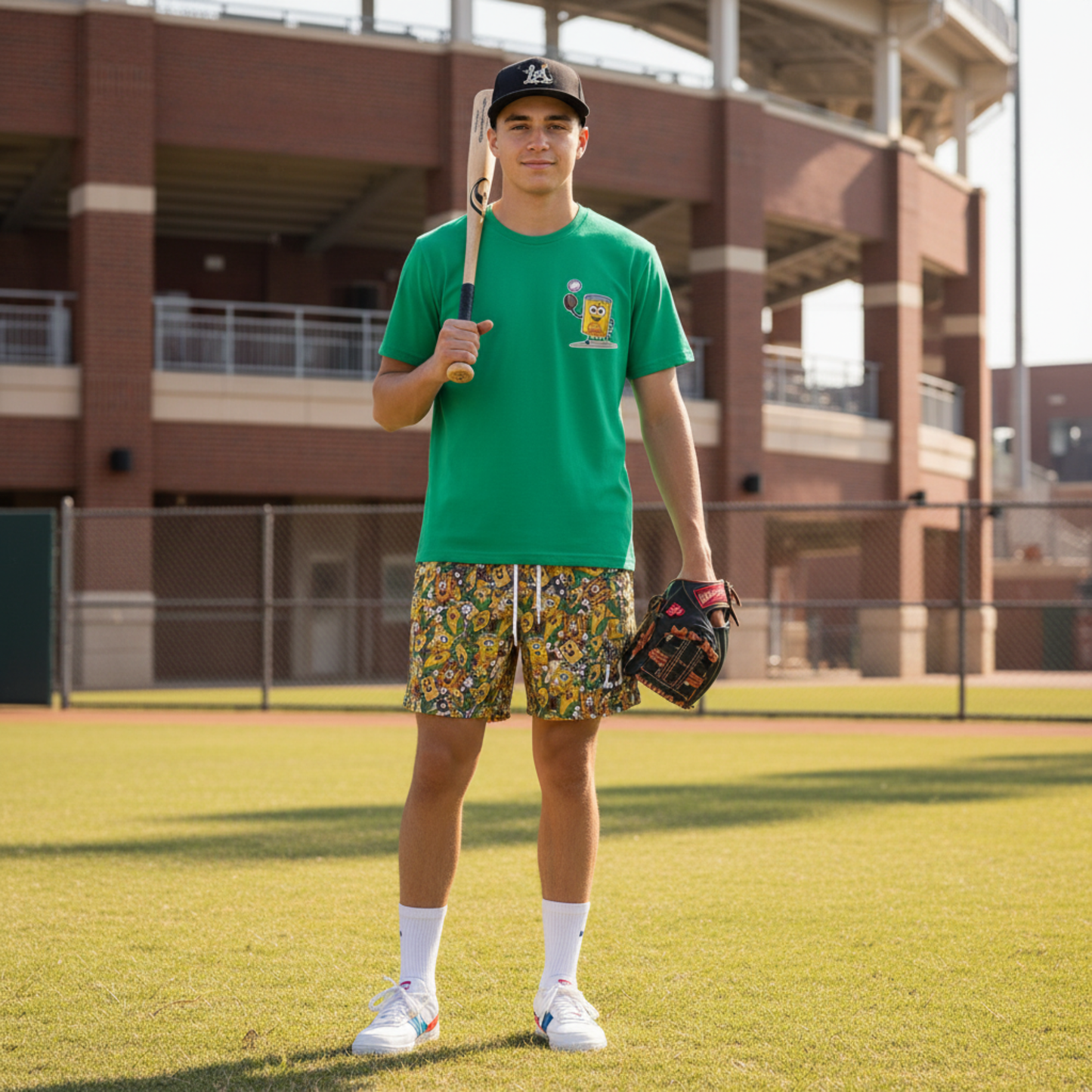 All-Over Print Adult Baseball Mesh Shorts: Can of Corn Design