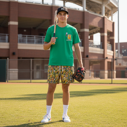 All-Over Print Adult Baseball Mesh Shorts: Can of Corn Design