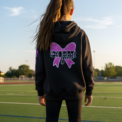 Girl's Cheer Hoodie, Pink Glitter Coquette Design